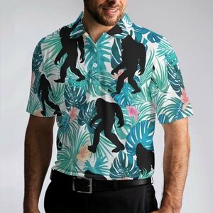 PF Personality Bigfoot Tropical Floral Men's Polo Golf Shirt XL Green AN-2055